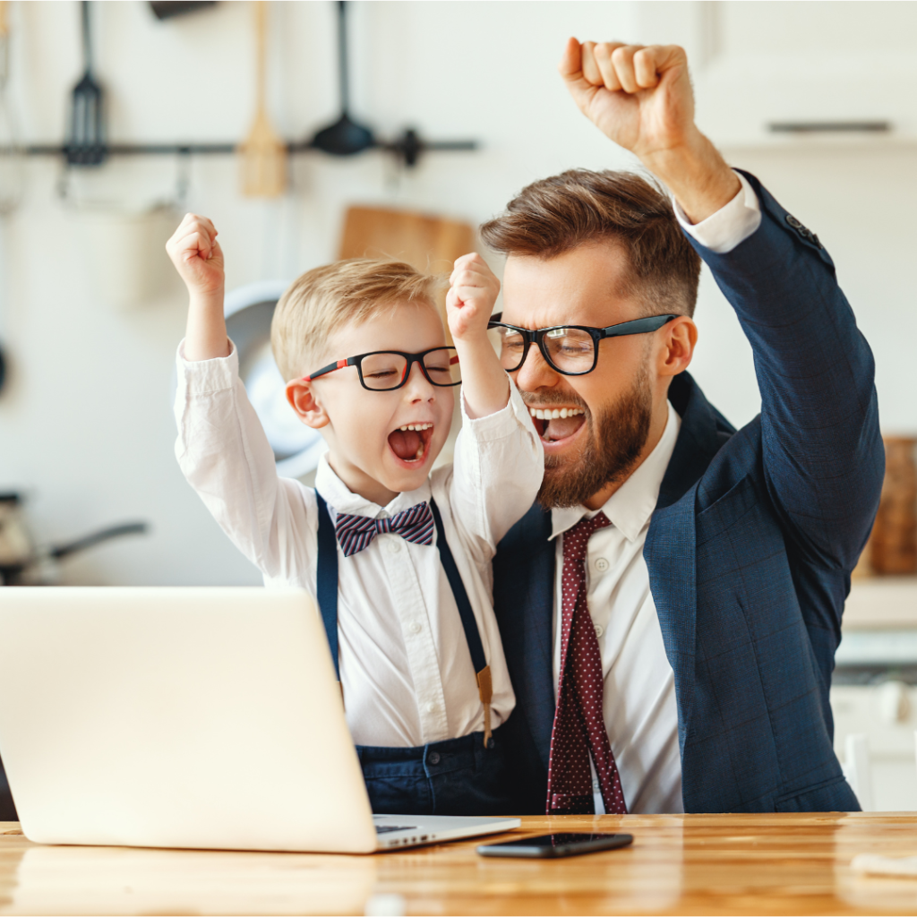 Father and son are cheering after learning a new concept